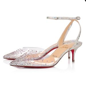 Authentic Christian Louboutin spikaqueen laser silver heels